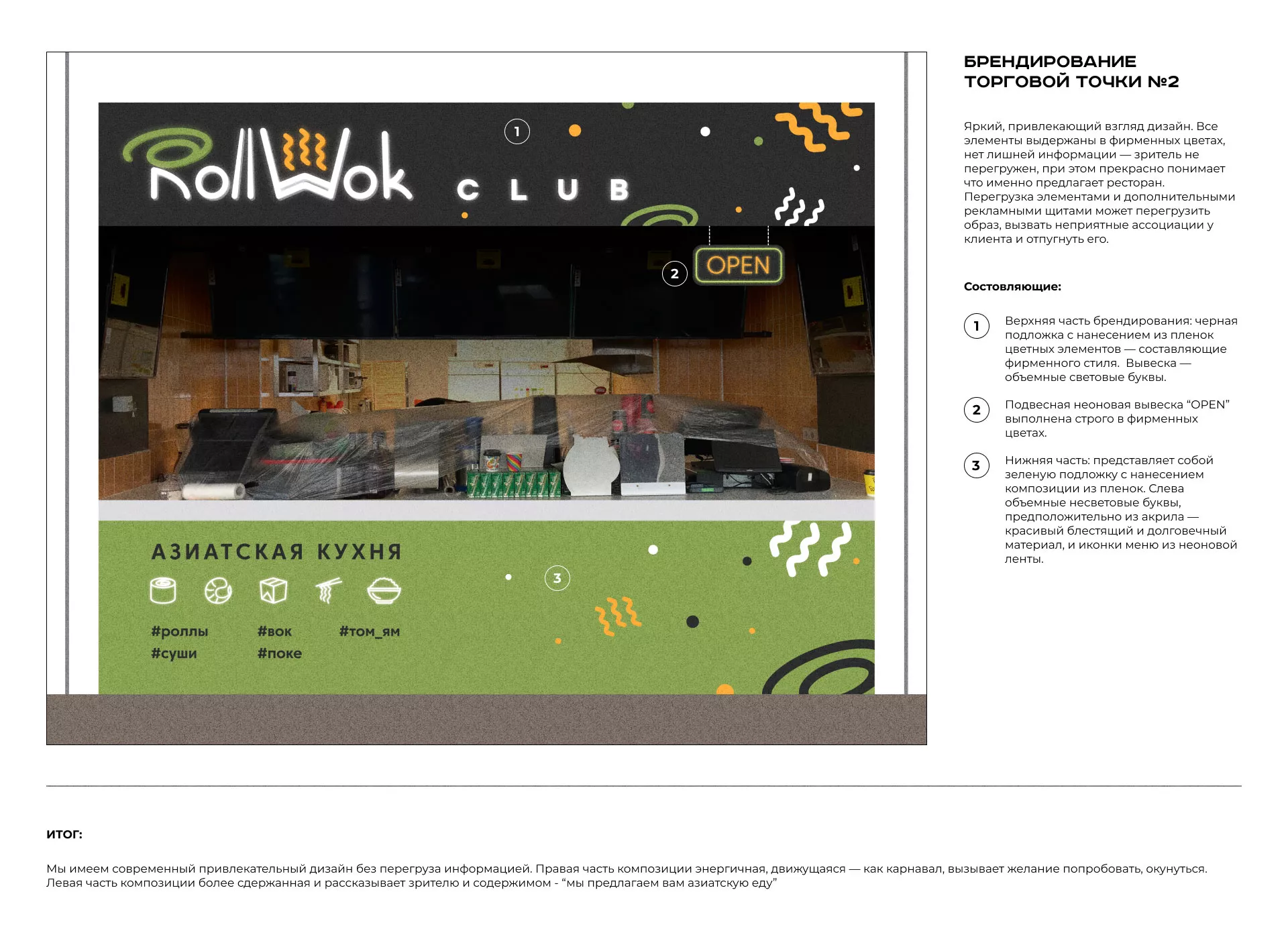 Брендирование торговых точек суши-бара «Roll Wok Club» в Боготоле