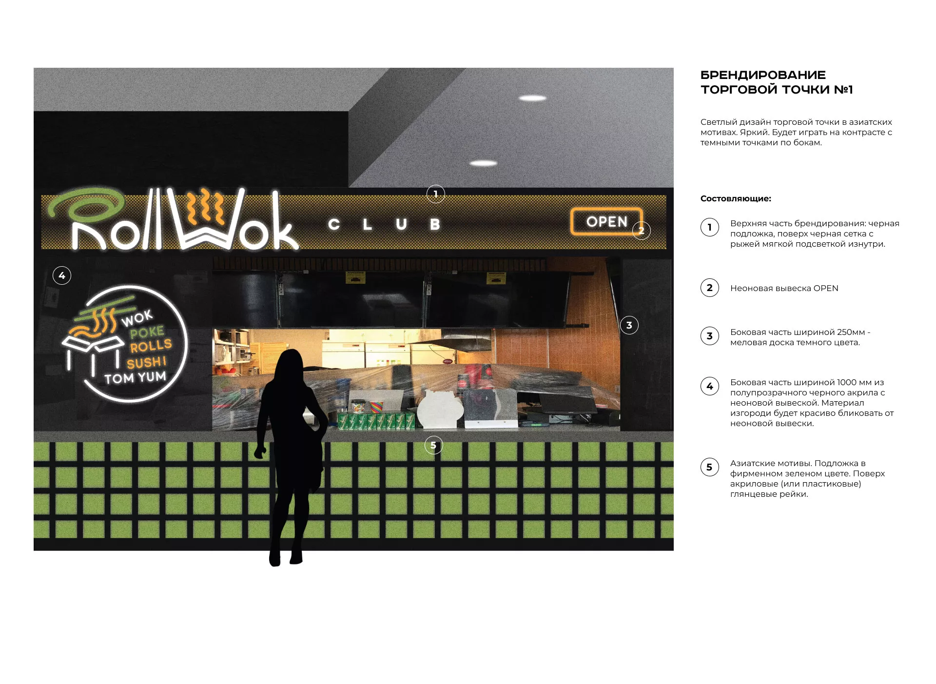 Брендирование торговых точек суши-бара «Roll Wok Club» в Боготоле